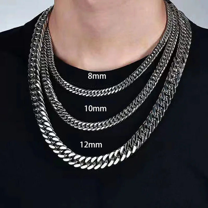 HNSP Stainless Steel Cuban Chain Necklace for Men