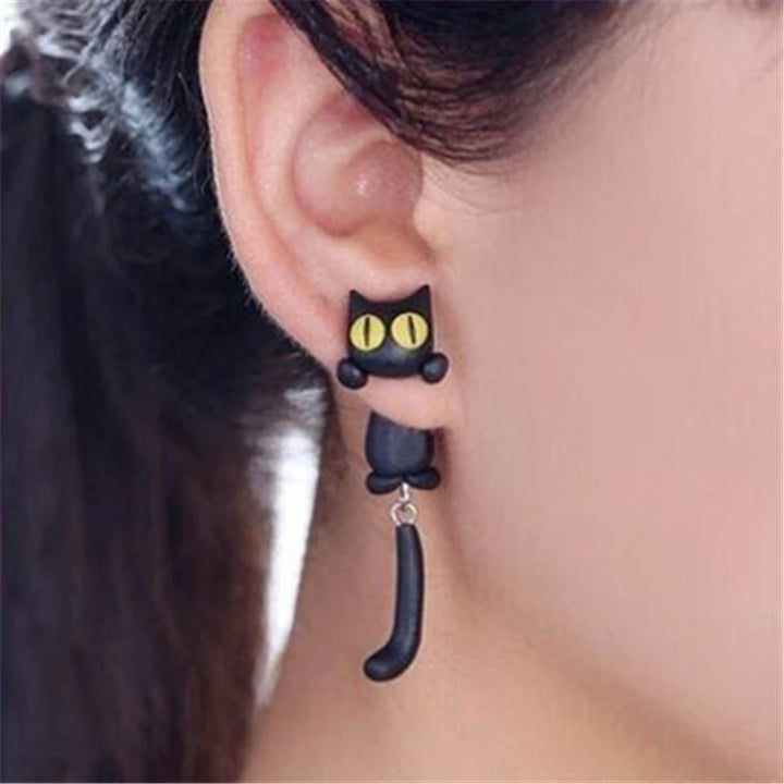 3D Cat Clay Stud Earrings