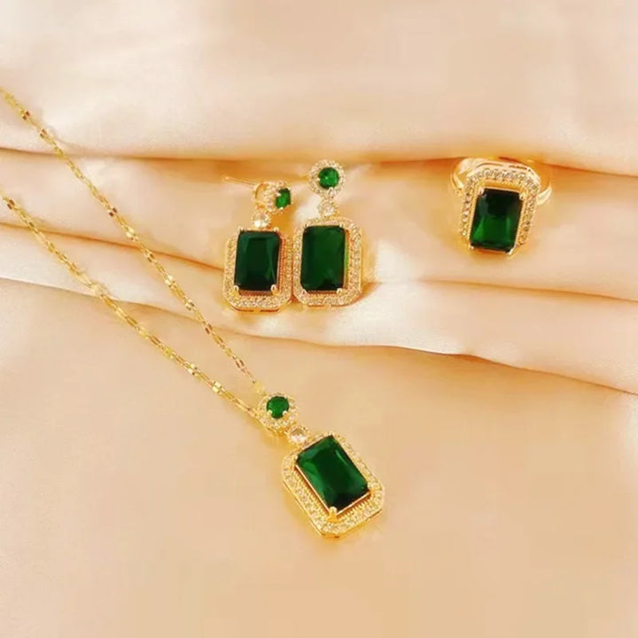 Emerald Perfume Bottle Jewelry Set – 3 Pcs