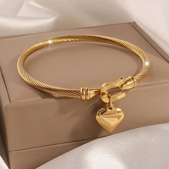 18K Gold Heart Bangle Bracelet