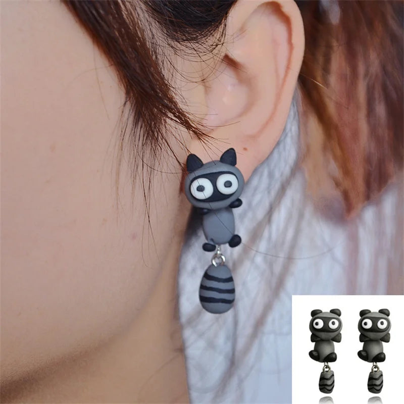 3D Cat Clay Stud Earrings