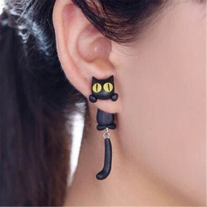 3D Cat Clay Stud Earrings