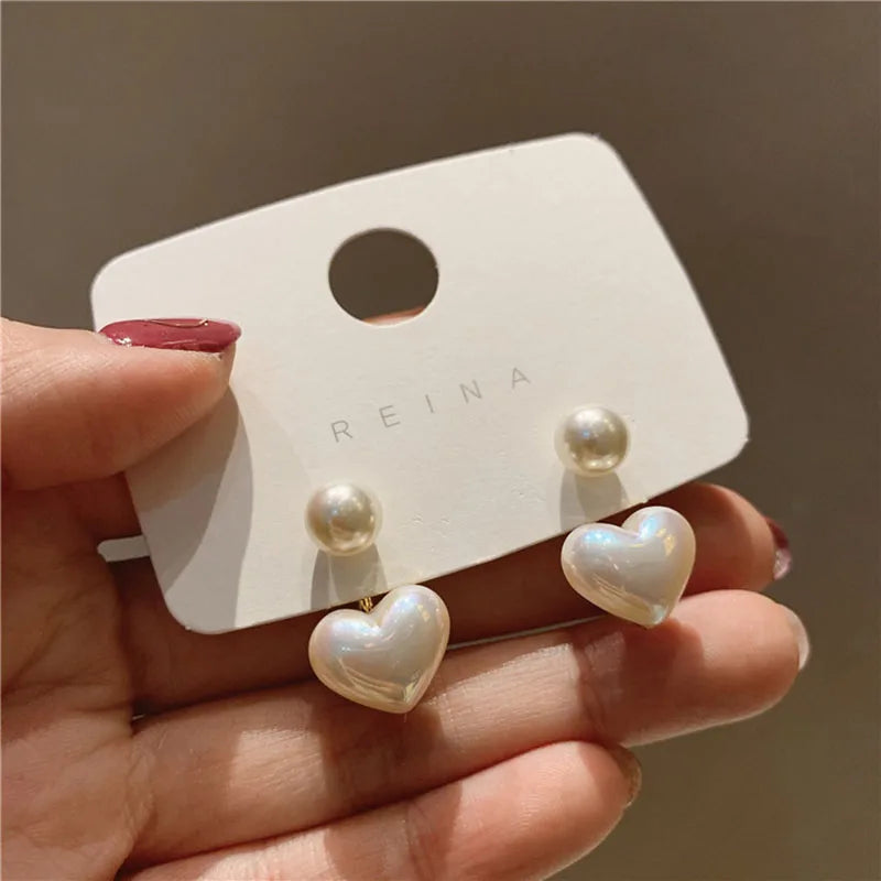 Heart Pearl Stud Earrings