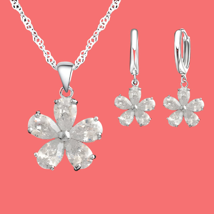 Silver Flower Jewelry Set