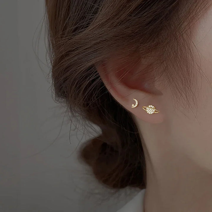 Star Moon Stud Earrings