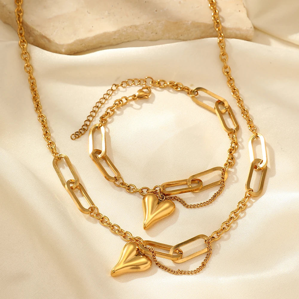 Retro Heart-Shaped Chain Jewelry Set for Women