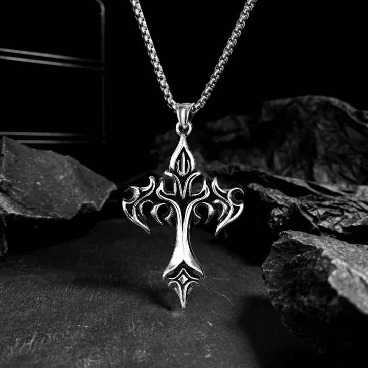 Flame Cross Hip Hop Pendant Necklace