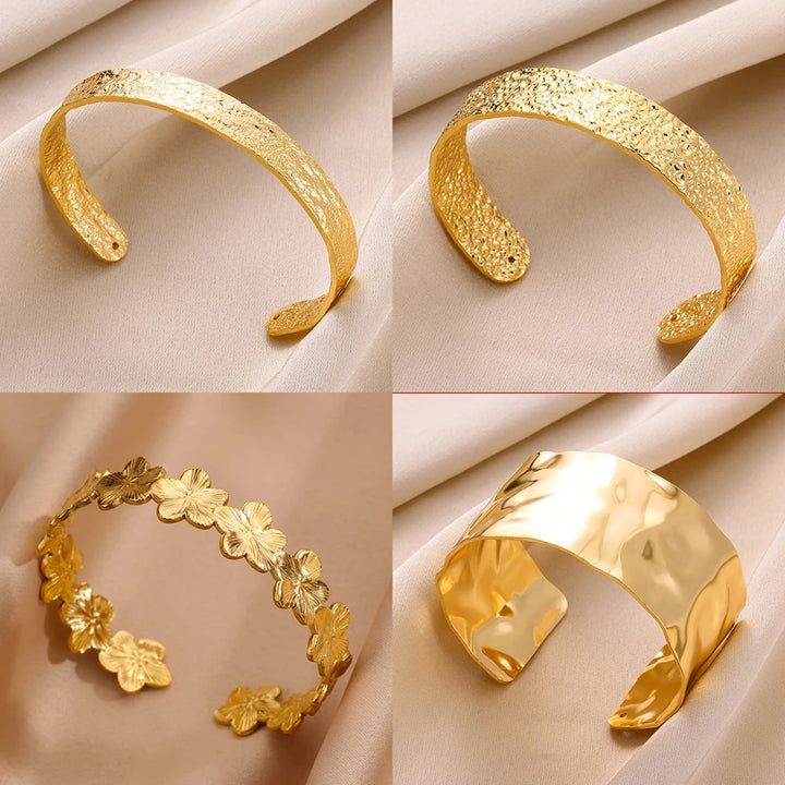 Chunky Gold Flower Cuff Bangle