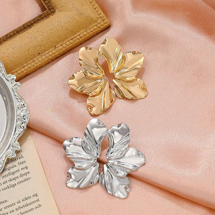 Gold Half Flower Stud Earrings
