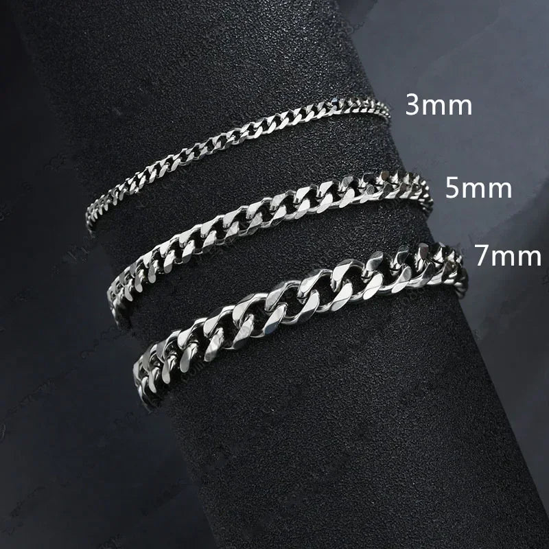 Men's 3/5/7mm Stainless Steel Cuban Chain Bracelet
