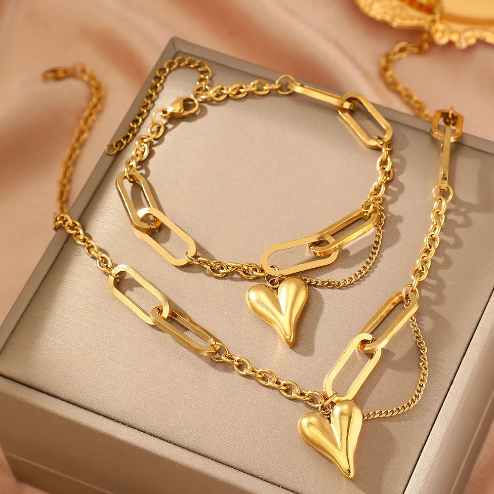 Retro Heart-Shaped Chain Jewelry Set for Women