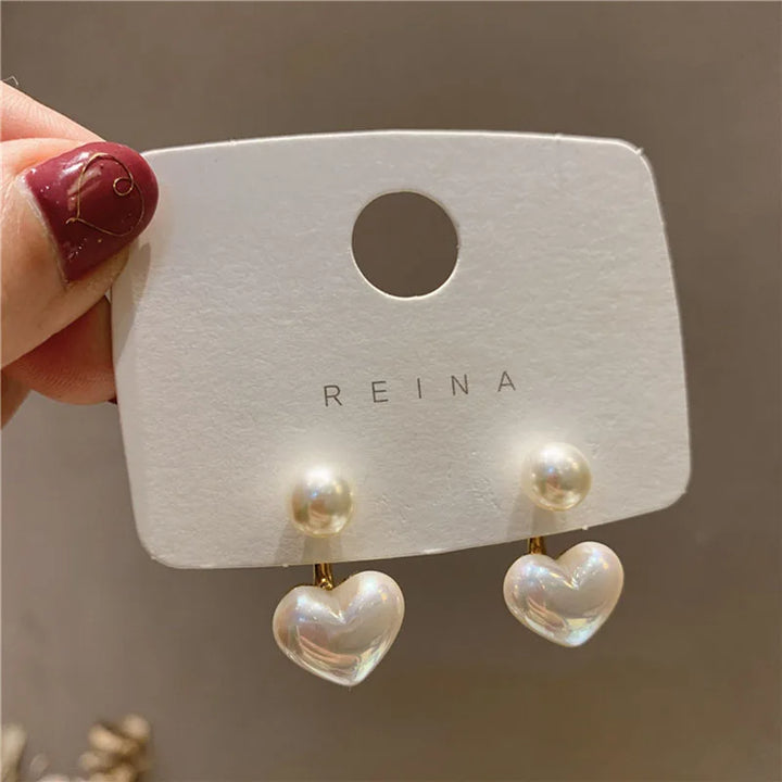 Heart Pearl Stud Earrings