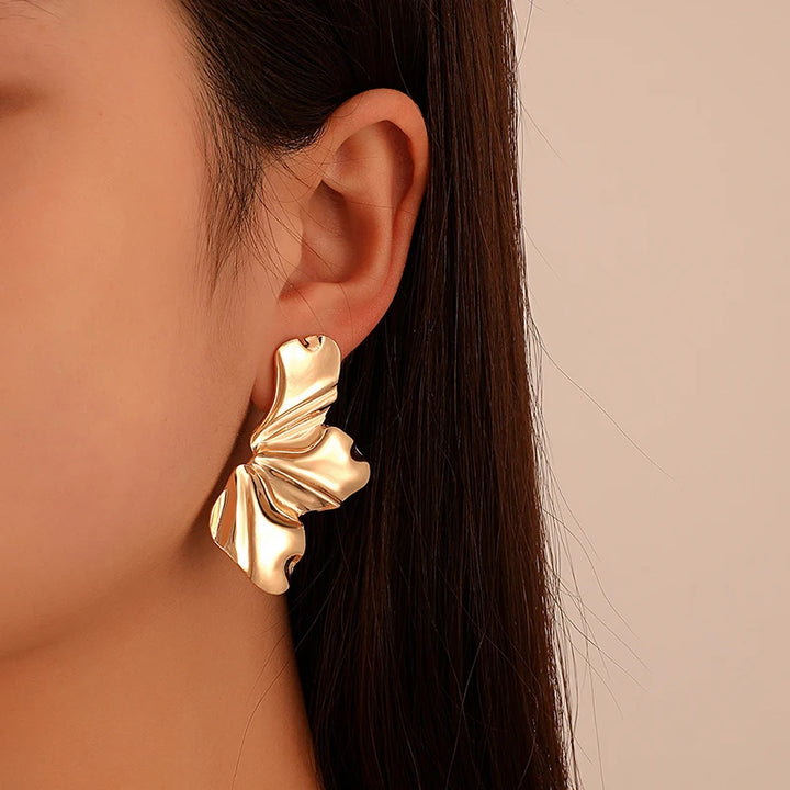 Gold Half Flower Stud Earrings