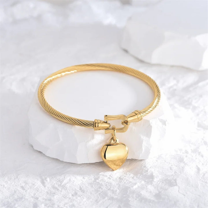 18K Gold Heart Bangle Bracelet