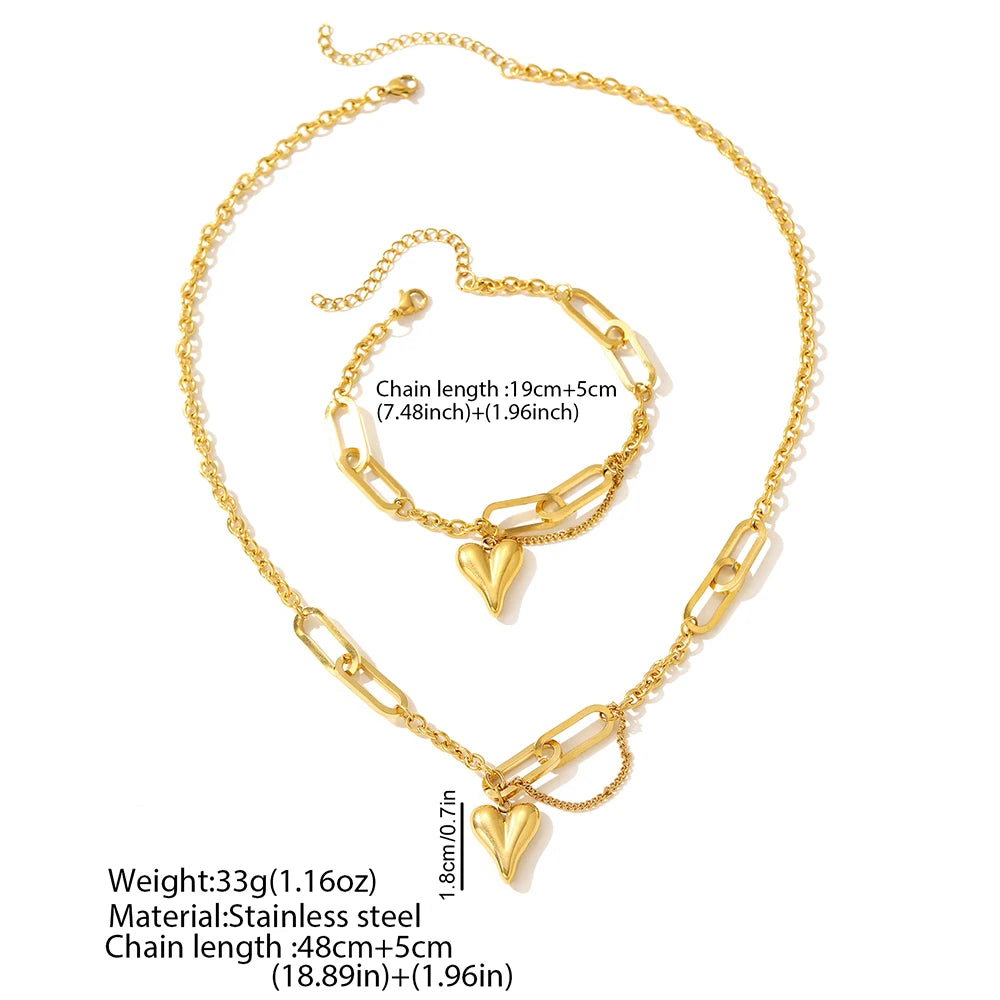 Retro Heart-Shaped Chain Jewelry Set for Women