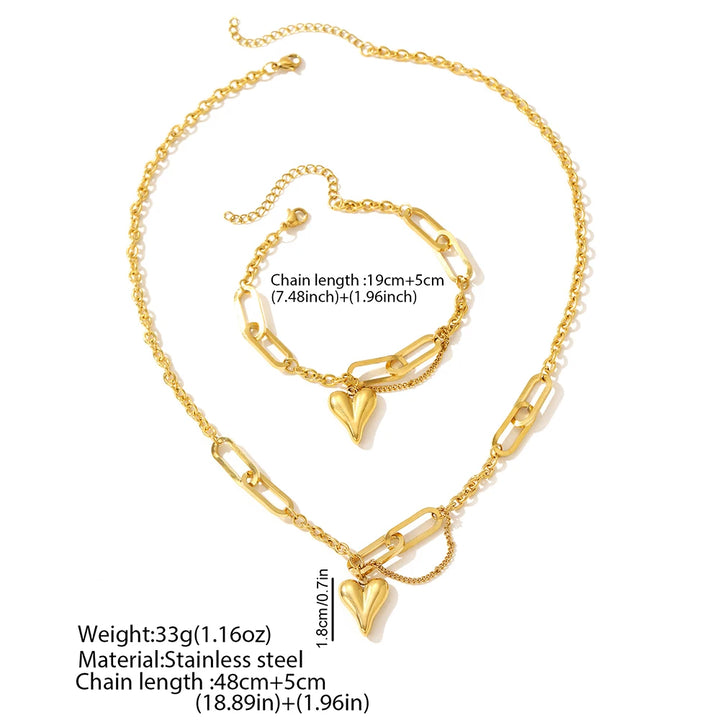 Retro Heart-Shaped Chain Jewelry Set for Women