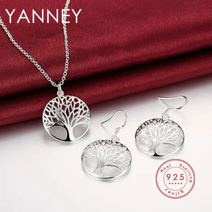 925 Sterling Silver Tree of Life Necklace & Earrings Set