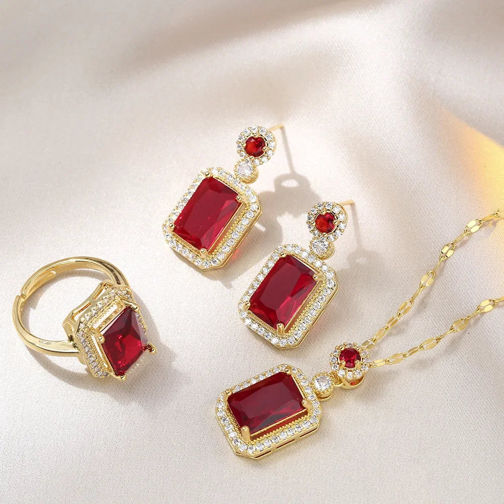 Emerald Perfume Bottle Jewelry Set – 3 Pcs