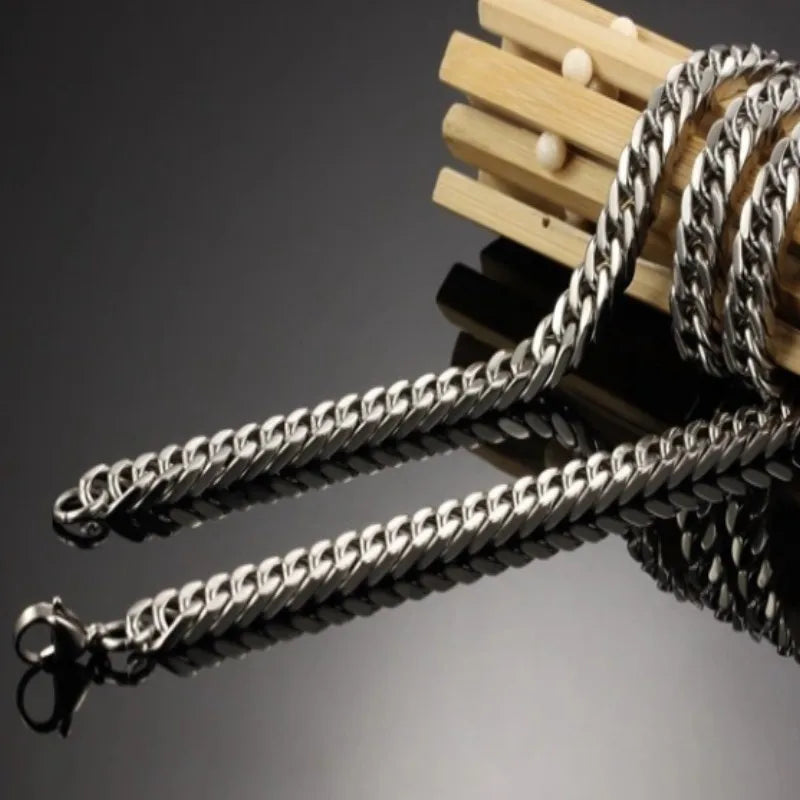 HNSP Stainless Steel Cuban Chain Necklace for Men