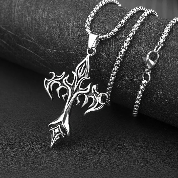 Flame Cross Hip Hop Pendant Necklace
