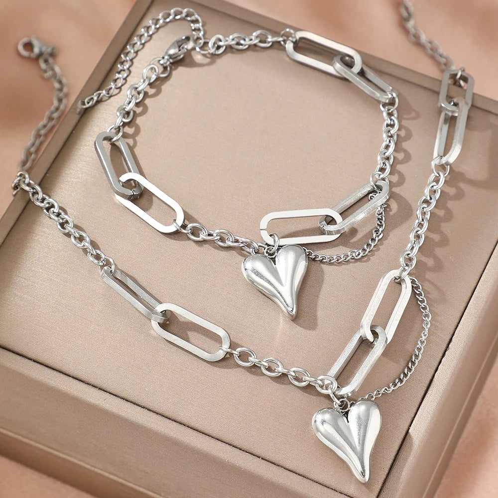 Retro Heart-Shaped Chain Jewelry Set for Women