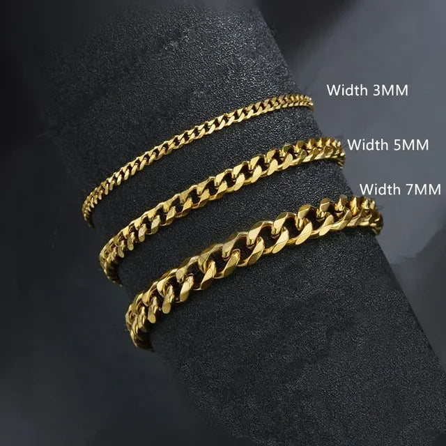 Men's 3/5/7mm Stainless Steel Cuban Chain Bracelet