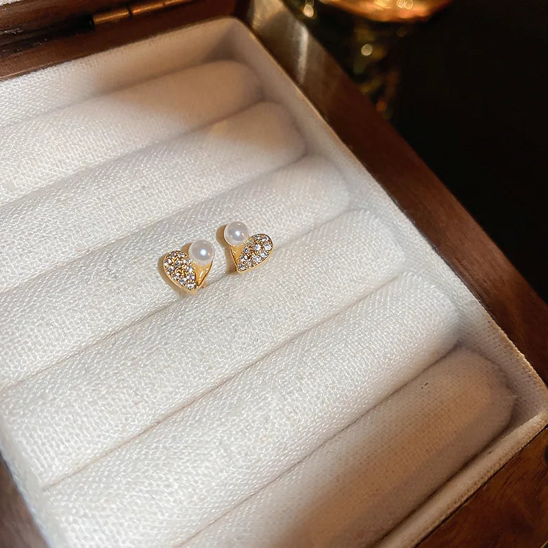 Heart Pearl Stud Earrings