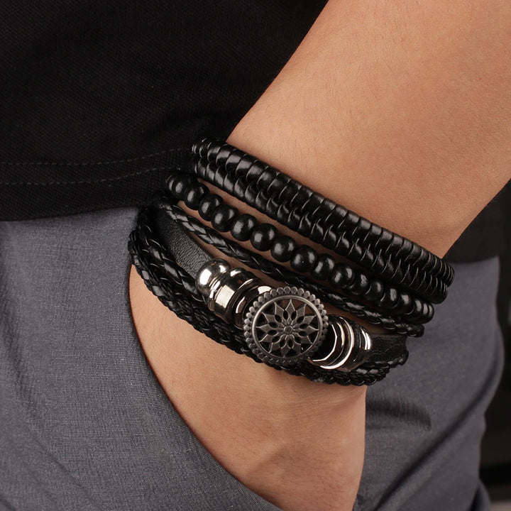 4Pcs Men's Vintage Leather Bracelets