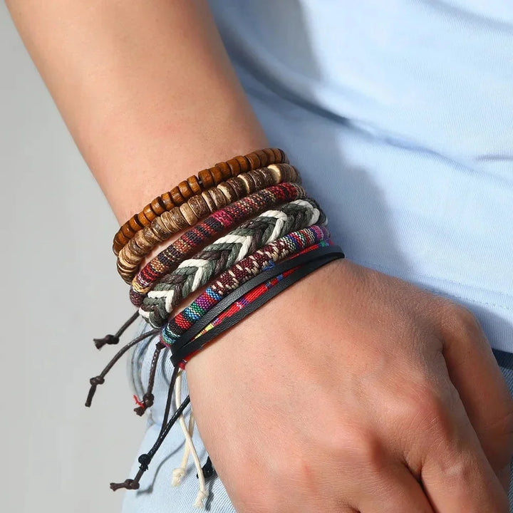 4Pcs Men's Vintage Leather Bracelets