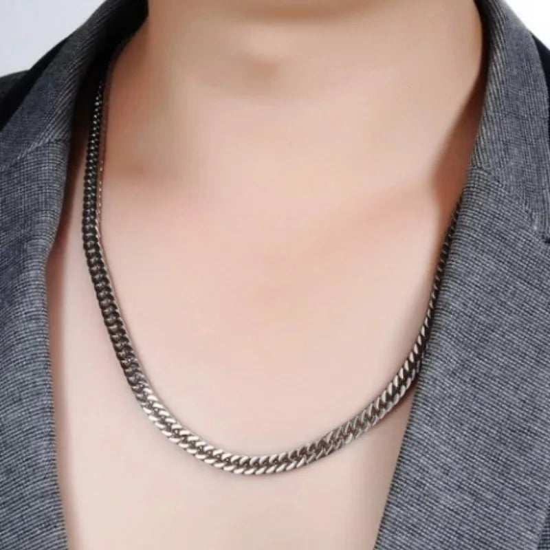HNSP Stainless Steel Cuban Chain Necklace for Men