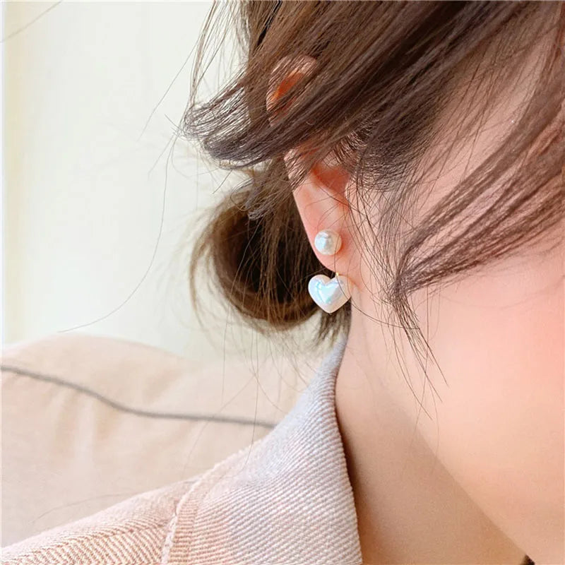 Heart Pearl Stud Earrings