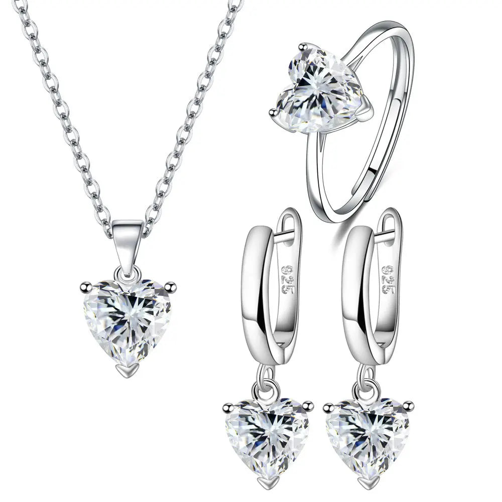 925 Silver Heart Jewelry Set for Women
