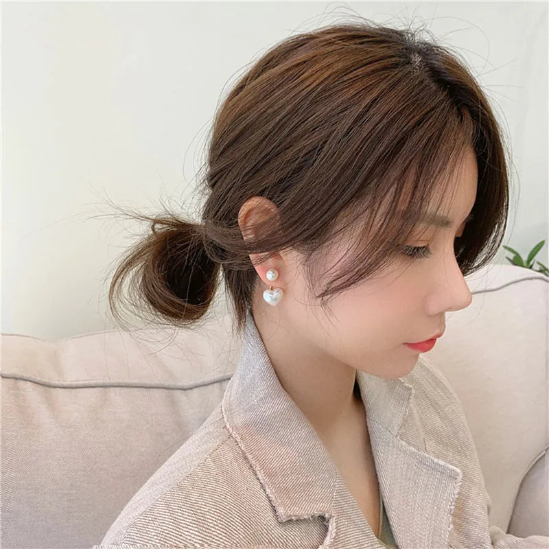 Heart Pearl Stud Earrings