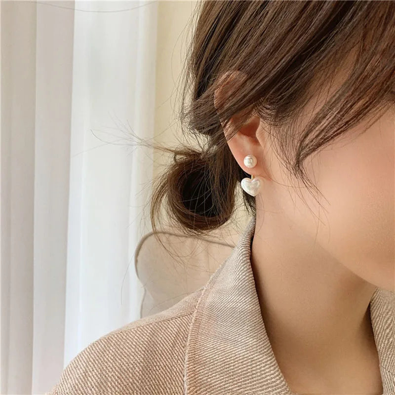 Heart Pearl Stud Earrings