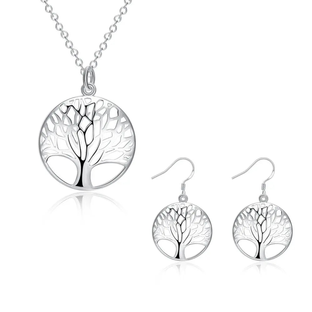 925 Sterling Silver Tree of Life Necklace & Earrings Set